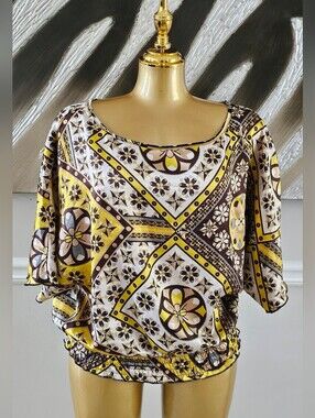 Rampage Yellow Brown Geometric Floral Blouse Size Medium